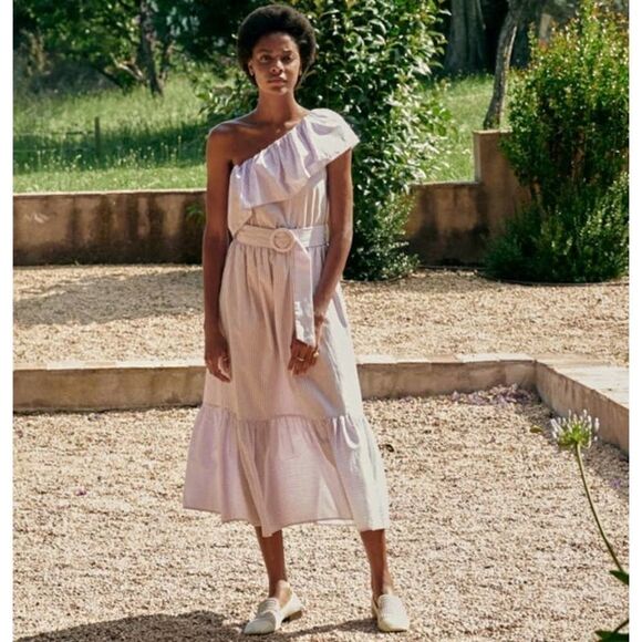 Mango Asymmetric Belted Striped Cotton Dress - Picture 2 of 5